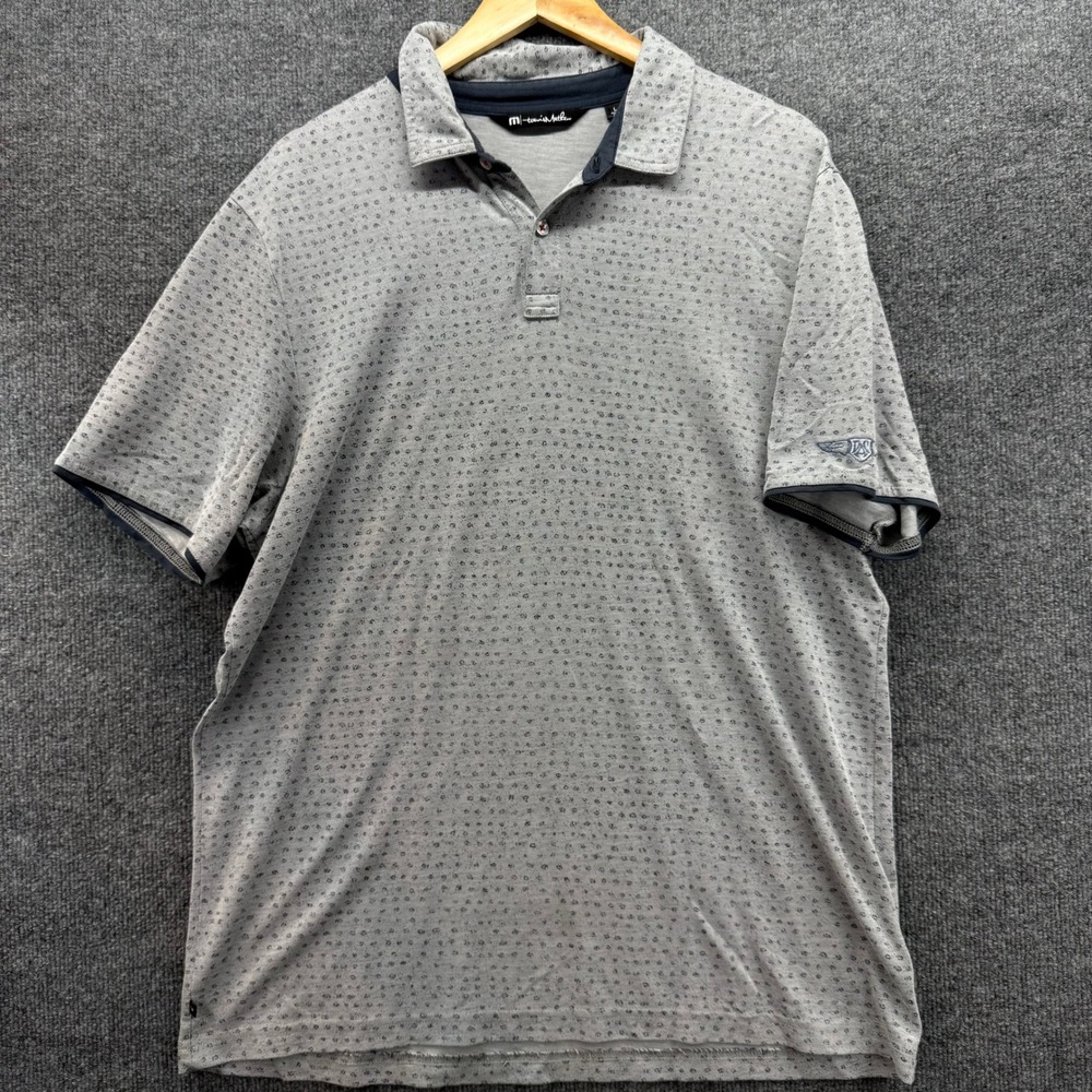 Travis Mathew Mens Golf Polo Shirt Small‎ Dots Print Gray Short Sleeve Size L